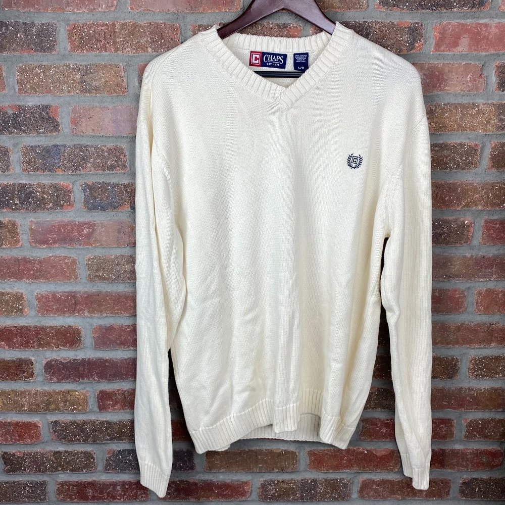 Chaps White Knit Long Sleeve Sweater, L